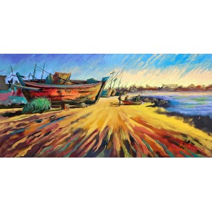 Abdul Wahab, 14 x 28 Inch, Acrylic On Canvas, Seascape Painting, AC-AWB-036 Abdul Wahab, 14 x 28 Inch, Acrylic On Canvas, Seascape Painting, AC-AWB-036